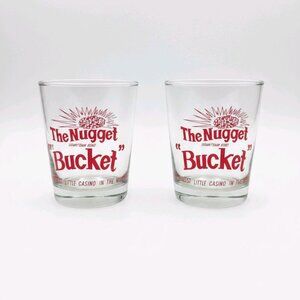 Vintage The Nugget Casino Reno Nevada "The Nugget Bucket" Rocks Glasses SET/2